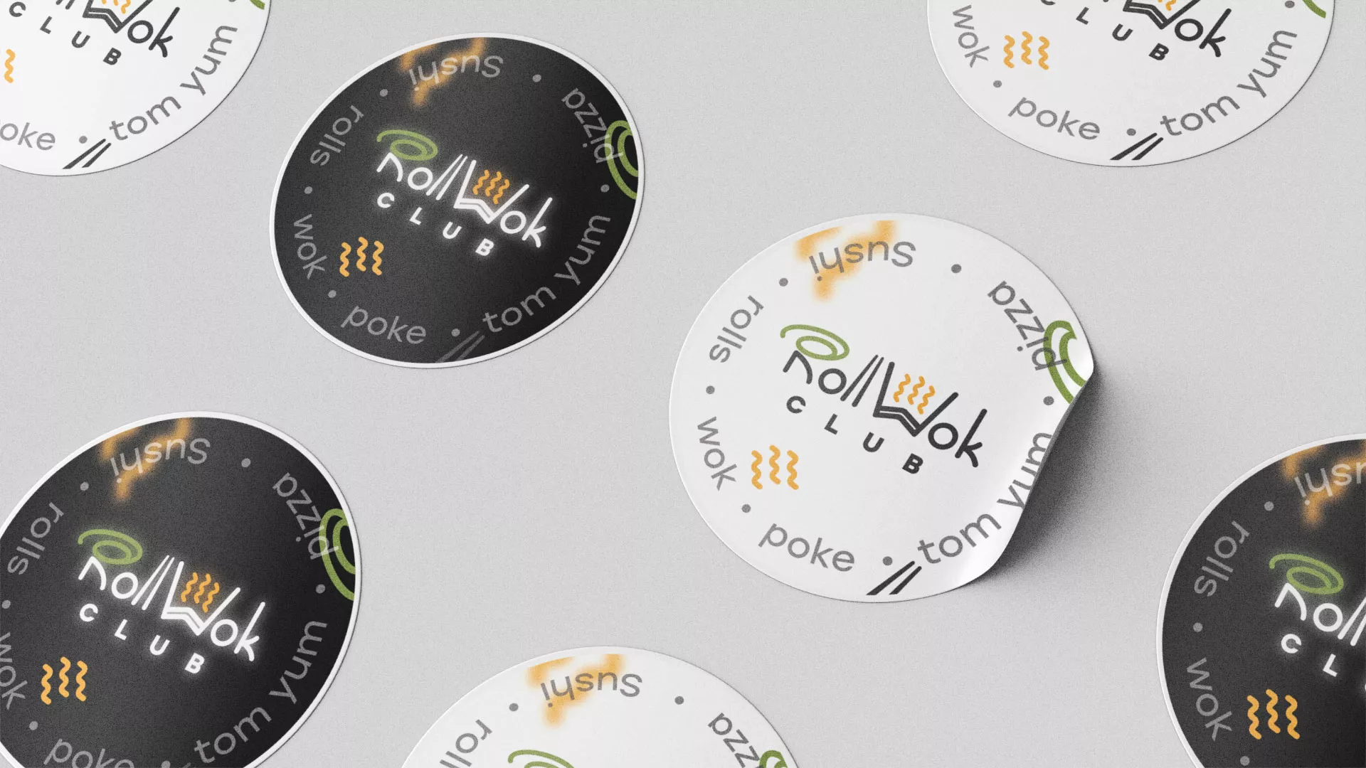 Разработка наклеек для суши-бара «Roll Wok Club» в Родниках